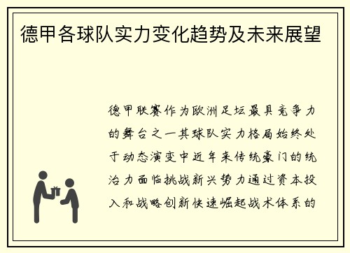 德甲各球队实力变化趋势及未来展望