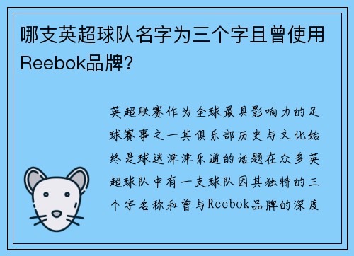 哪支英超球队名字为三个字且曾使用Reebok品牌？